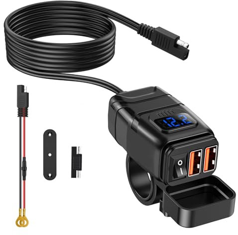 ZEXMTE Motorrad USB Ladegerät, 6,8A Schnellladung 3.0 Dual-USB Motorrad Telefon Ladegerät mit Voltmeter & EIN/Aus-Schalter, Motorradsteckdose wasserdicht für Telefone, Tablets, Digitalkameras, GPS