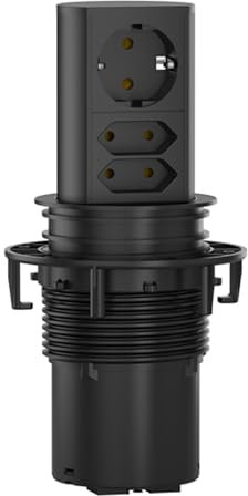 BACHMANN Versenkbare Steckdose Elevator 1x Steckdose und 2X Eurosteckdosen 2m Kabel Tischsteckdose für Küche und Büro Schwarz 928.0037 (Fährt per Fingerdruck aus)