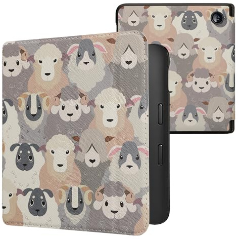 kwmobile Klapphülle kompatibel mit Kobo Libra 2 Hülle - eReader Case - Schaf Weiß Braun Grau