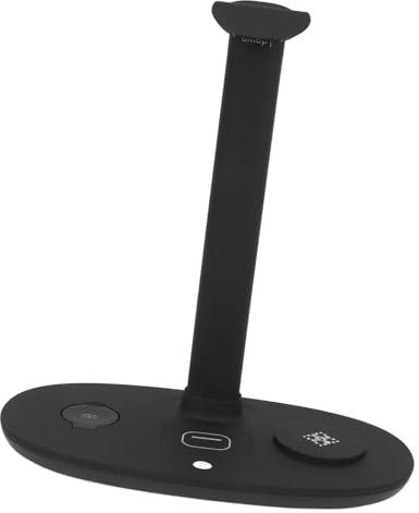 Soporte para Auriculares con Estación de Carga de Cargador Inalámbrico de 15 W, Compatibilidad Universal, Puerto Tipo C, Cargador Inalámbrico 4 en 1 para Teléfono iOS, (Black)