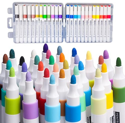 PENTRISTA Acrylstifte für Steine Wasserfest, 24 Farben Acrylfarben Set | Acrylstifte Wasserfest, Steine Bemalen Stifte, Permanent Acrylic Paint Marker Kit, Bemalen Holz Deko Ostereier Ostern Basteln