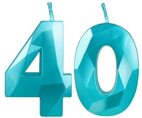 Teal Blue 40th Birthday Candles for Cake, Number 40 Candle for 40th Birthday Decorations, 3D Design Cake Topper Decor for Women Men Birthday Theme Party Weddings Anniversary Celebration Supplies