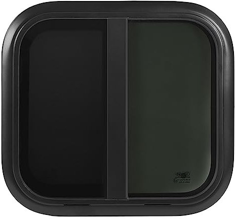 Akozon Schiebeanhängerfenster, 500 X 450 Mm, Abgerundete Schiebefenster, Rahmen aus Schwarzer Aluminiumlegierung mit Beweglichem Bildschirm für Wohnwagen, Wohnmobil, (Für Wandstärken: