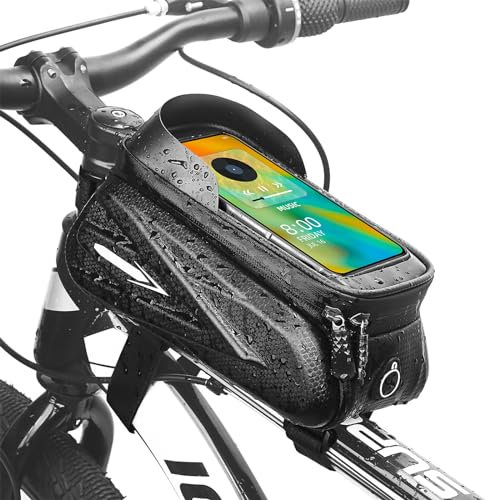 CECOMBINE Bike Frame Bag, Bicycle Frame Top Tube Pouch with Mobile Phone Holder, Waterproof Hard Shell Bicycle Bag with Sensitive Touch Screen for Mountain Bike Cycling, for Phone Up to 7.2