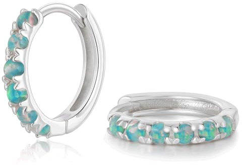 SILBERTALE Damen Opal Creolen Ohrringe Silber 925 Mit Grün Opal Kleinen Creolen Nickelfreie Ohrringe 10mm