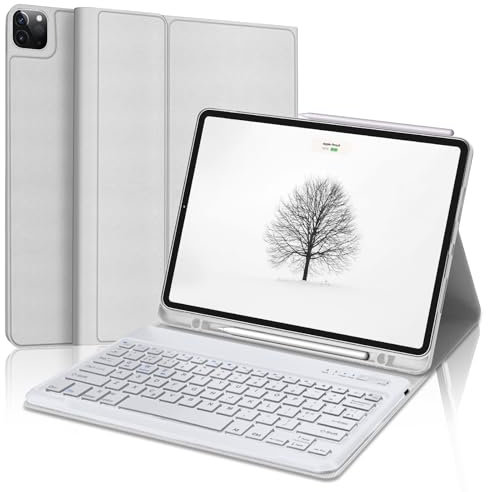 SENGBIRCH Keyboard Case for iPad Pro 12.9 2022 6th Generation / 2021 5th Generation,UK Layout Detachable Keyboard Case for iPad Pro 12.9 Inch 2020/2018 4th Gen/3th, White Gray