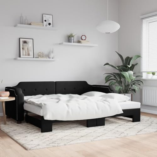 Generisch Tagesbett Ausziehbar Schwarz 90x200 cm Stoff,jiangboyue-3197636