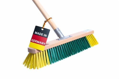BawiBlitz Straßenbesen 60cm Breit mit Stiel 160cm Metallhalter PET Besen | Spezielle zweifarbige Kunstfaser-Borsten, Stabiler Geräte-Holzstiel Ø28mm
