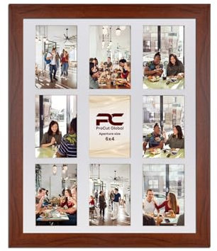 Procut Global 20x16 Rose Wood Photo Frames for Multiple Pictures with White Mount To Fit (9x) 6x4 Multi Apertures - Wall Hanging Collage Frame Ideal for Friends & Family Memories