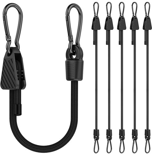Goma tensora con mosquetón ajustable, expansor de 45 cm con mosquetón, tensor de equipaje negro, juego de 6, tensor de goma de látex 100% para toldos, lonas, jardín, tiendas de campaña, coche, carga