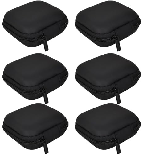HoAhaMay 6 Piezas Estuche portátil para Auriculares, Mini Organizador de EVA, Carcasa rígida con Cremallera y Estuche Interno de Malla para Auriculares Bluetooth/Cable de Carga/Teclas (Negro)