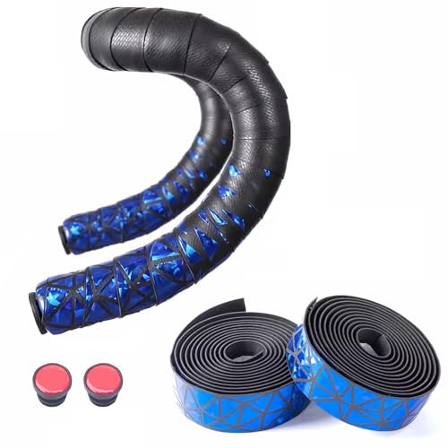 Rubans de Guidon de Vélo en PU EVA, Dégradé de Couleurs Vives, avec Bouchons, Ruban Adhésif pour Vélo de Route et de Montagne(Blue)