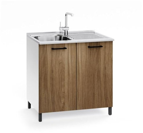 Mueble bajo fregadero con 2 puertas color nogal natural incluido fregadero 80x50x85H cm