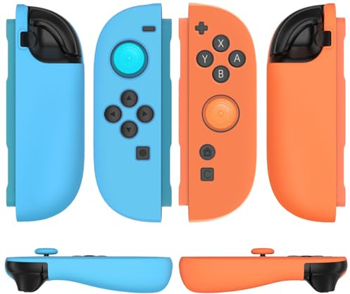 TNP JoyCon 2 Cover Custodia per Nintendo Switch 2 2025 - Cover protettiva in silicone con tappi per pollice, custodia morbida ergonomica antiscivolo per controller Switch 2 Joy Con (blu fluo+arancione