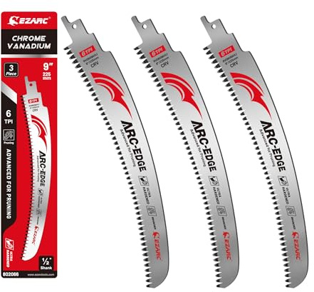 EZARC Säbelsägeblätter Holz, Bogenkante, CRV, 6 TPI, 225mm, 3tlg | Japanische Zähne, Dreifach Geschliffen, höhere Schnittgeschwindigkeit, bessere Kontrolle