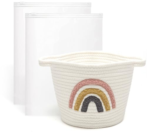 Aufbewahrungskorb Geflochten, Aufbewahrungskorb Kinderzimmer,Basket als Geschenkkorb Leer,Präsentkorb Leer,Wäschekorb Klein,Korb Aufbewahrung für Organisieren von Kleidung,Badezimmer,Spielzeug 25×20cm