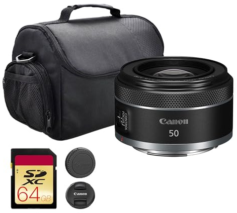 Canon RF 50mm f/1.8 STM Lens | Compact Standard Prime with Bright f/1.8 Aperture & Smooth STM Autofocus | for Portraits, Street, Low-Light & Everyday Photography (4515C002) + Shoulder Bag + 64GB Card