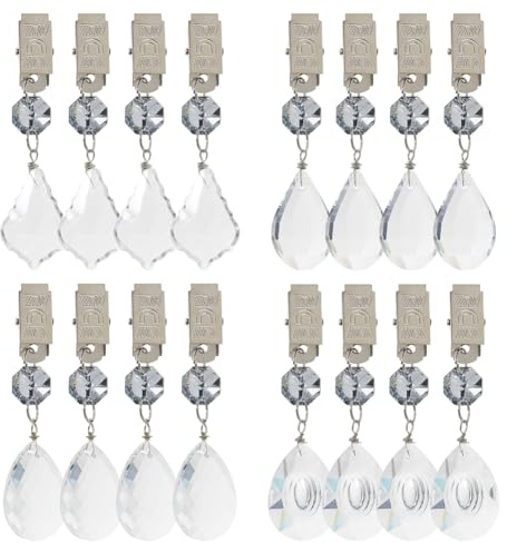 SUPERFINDINGS 16 Stück 4 Stile Glas Tischdecken Gewichte Mit Metall Clip Clamps Hochwertige Outdoor Tropfenförmige Prismen Tischdeckenhalter Für Gardinen Fahnen Garten Party Picknick Tischdecken