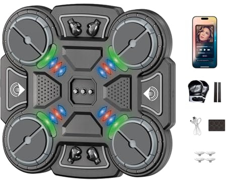 Music Boxing Maschine für Kinder,3 Modi mit 3 Geschwindigkeitsstufen,Smart Bluetooth Box Maschine mit Musik,Wand-Boxhandschuhe, intelligentes Zählen und Bluetooth, Geschenke für Kinder Jungs (Schwarz)