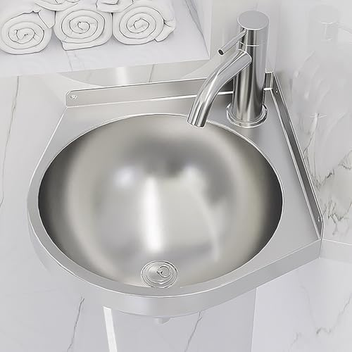 JKJZSALJ Fregadero De Esquina De Acero Inoxidable, Fregadero Independiente con Escurridor Y Grifo, Lavabo De Pared, para Baño, Cocina Y Lavadero, Plateado