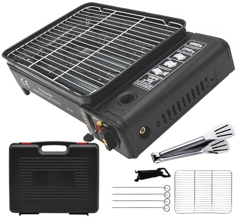 Tragbarer Camping-Grill – Grill-Kit mit Grillrost und Tablett, Material aus Edelstahl, ideal für Outdoor, Wohnmobil und Notfälle