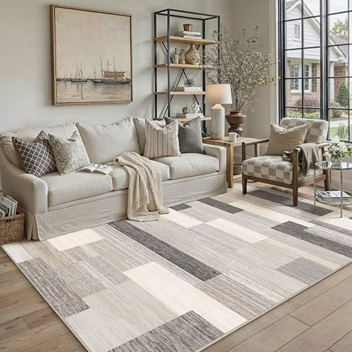 PureCozy Teppich 140x200cm Beige Waschbar Moderne | Moderner Teppiche,Waschbar,Rutschfest,Weich,Kurzflor,für Wohnzimmer,Schlafzimmer,Esszimmer,Büro