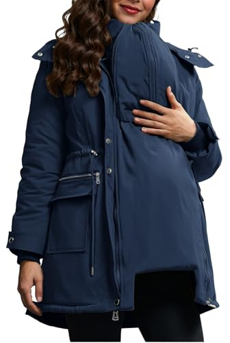 Generisch 3 In 1 Umstandsjacke Tragejacke mit Babyeinsatz Wintermantel Trageeinsatz Jacke Jackenerweiterung Winterjacke Warm Dicke Baumwolljacke Umstandsmode Schwangerschaft für Mama und Baby