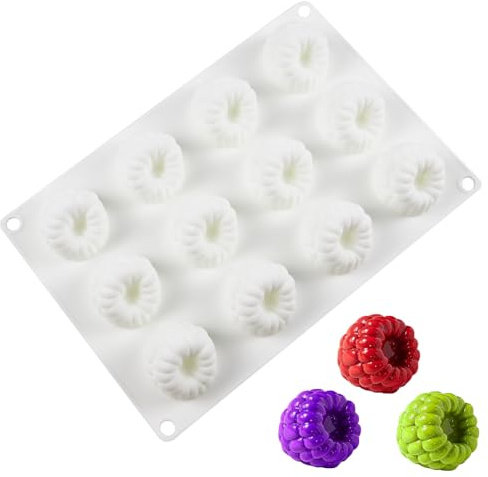 MCTNCT 3D Silikon Dessertform,12 Mulden Himbeere Silikonform | Erdbeere & Himbeere Silikon Backformen Set,Himbeer Muster,Schokoladen Mousse Kuchenform,Flexible Backform für Süßigkeiten
