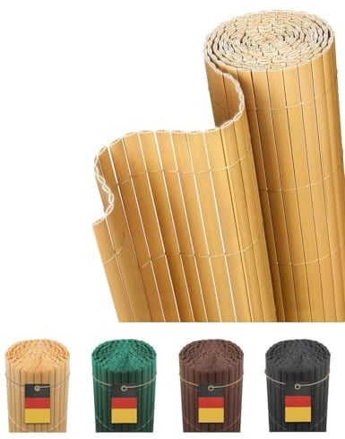 paramondo PVC Sichtschutzmatte Dreifache Verstärkung Innen 180x300cm Bambus | Privatsphäre Balkon Sichtschutz Zaun für Garten Terrasse, Sichtschutzzaun Windschutz Wetterfest mit Strukturierte Oberfläche
