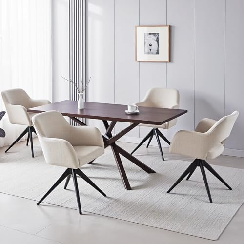 2er Set Drehbare Esszimmerstühle mit Armlehne, 360° Drehstuhl mit Auto Return Funktion,Samt Polsterstuhl Gepolstert,Küchenstuhl mit Metallbeinen Schwarz, für Küche & Wohnzimmer (Beige, 4er Set)
