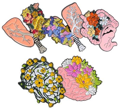 LIFKOME Broches Anatomiques en Émail 5 Pièces Pins Organe Solide pour Écharpes Chapeaux et Vêtements Femmes Cœur Cerveau Intestin Estomac Accessoires Mode