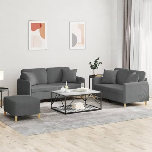 sephironlbb 3-TLG. Sofagarnitur Dunkelgrau Stoff mit 2 Zweisitzer Sofas und Fußhocker, Polstergarnitur mit Kissen für Wohnzimmer, Gästezimmer, Jugendzimmer, Lounge, Relaxfunktion und Liegekomfort