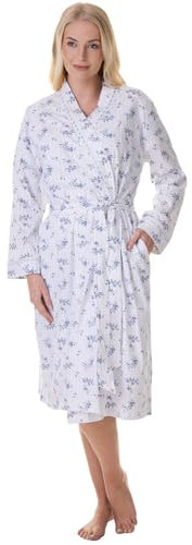 Camille Women's 100% Cotton Dressing Gown – Polka Dot & Floral Print Lightweight Ladies Robe with Tie Belt, Pockets & Breathable Fabric for Comfortable Loungewear 10-12 Blue