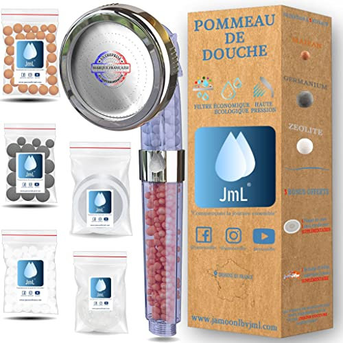 Pommeau Douche Anti Calcaire | JaMoonLBV JmL® Marque Française | Jets Puissants & Adoucisseur d'Eau | Douchette Salle de Bain | Haute Pression Économique | 3FB