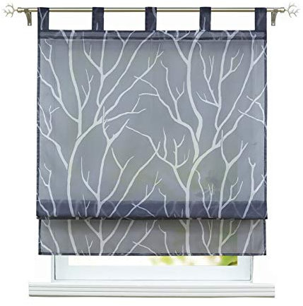 ESLIR Raffrollo mit Schlaufen Gardinen Küche Raffgardinen Transparent Schlaufenrollo Modern Vorhänge Grau BxH 140x140cm 1 Stück