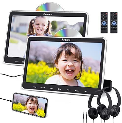 NAVISKAUTO Lettore dvd da Auto per Poggiatesta, 2 Cuffie Dotate, 2 Monitor da 10.1", Supporta HDMI/USB/SD/Region Free/AV-in e Out, Cavo AV, 18 Mesi di Garanzia, per Bambini