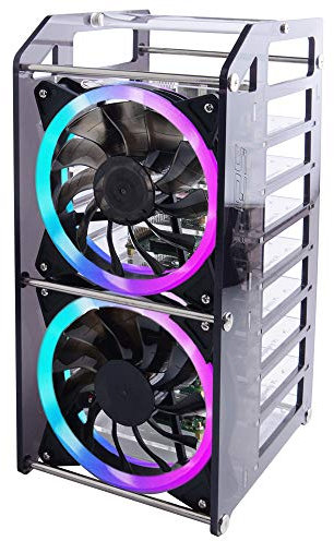 GeeekPi Raspberry Pi Cluster Gehäuse, Raspberry Pi Rack Gehäuse Stapelbares Gehäuse mit Lüfter 120 mm RGB LED 5V für Raspberry Pi 4B / 3B + / 3B / 2B / B + und Jetson Nano (8-Lagen)