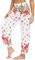 Nuofengkudu Damen Hippie Hosen mit Taschen Haremshosen Yogahosen Leichte Boho Muster High Waist Yoga Hosen Bunt Gemustert Lockere Pumphose Freizeithose Sommer Strand(Z-Weiße Rosa Blume,Einheitsgröße)