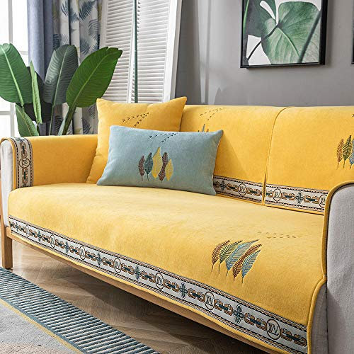 sofaüberzug,Sofa Slip Covers,Couch überzug,Hochwertige Sofa-Schonbezug für Stuhl/Sofa,Sofabezüge aus Chenille-Stickerei,Stoffsofa-Sparer,Ledercouch-Schutz-Gelb_70 * 90 cm