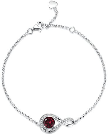 GEMLANTO 925 Sterling Silber Armband Infinity erstellt Granat Januar Geburtsstein Armbänder für Damen Geburtstag Jubiläum Schmuck Geschenke, Verstellbare Kette 17+1.5+1.5CM