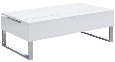 Vente-unique-Table Basse avec Plateau relevable en MDF et métal chromé - Blanc laqué - SECALI