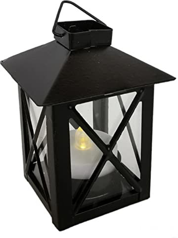 kleine Laterne in schwarz aus Metall und Glas, Teelichthalter, Windlicht, Ersatzlaterne für Figuren
