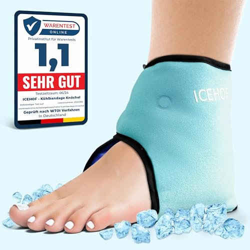 ICEHOF Kühlpads Fußgelenk - Kühlbandage Knöchel - Sprunggelenkbandage mit Kühl-Gel Kältetherapie Fußknöchel Rheuma Chemotherapie Knöchelschmerzen Fußgelenkbandage Knöchelbandage OneSize (2 St.)