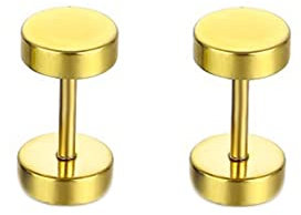 Ohrstecker Damen Vergoldet, Damen Herren Edelstahl Ohrstecker Rundhantel 5mm Gold