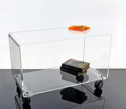 Slato Lady Table basse à deux étages avec roues de salon, salon, table basse avec roues, Port TV, table d'appoint canapé, en cristal acrylique transparent Made in Italy (33 x 50 x 50 cm)