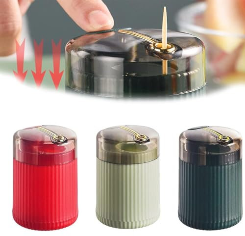 Automatischer Zahnstocherspender Toothpick Dispenser Tragbare Automatischer Pop-Up-Zahnstocherspender Zahnstocherbox Kreative Zahnstocherhalter Speicher für Heim Tabelle Restaurant Küche (3PCS)