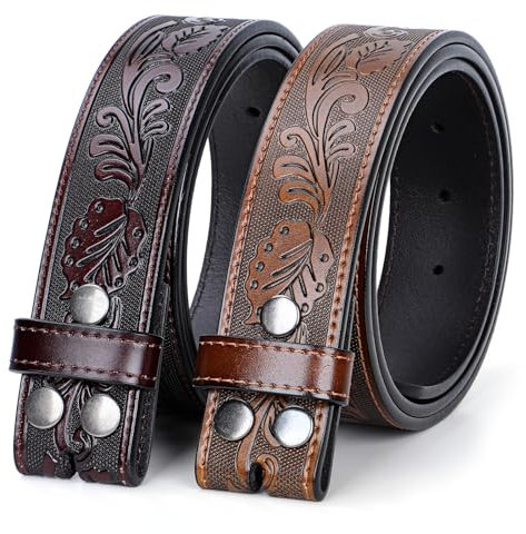 SANSTHS 2 Pack Western Gürtel für Herren und Damen Ohne Schnalle - Cowboy Leder Riemen für Jeans, Kaffee & Braun