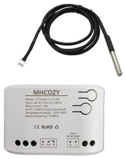 MHCOZY Tuya Interrupteur intelligent sans fil avec capteur de température via l'application Remote Clean Contact, fonctionne avec Alexa Google Home (température, 1CH)