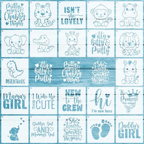 OOTSR 22 Stück Baby Thema Schablonen, Zeichenschablonen Vorlage für Baby-Dusche, Stencil Schablonen zum Malen für Onesies, Lätzchen, Hemden Dekoration