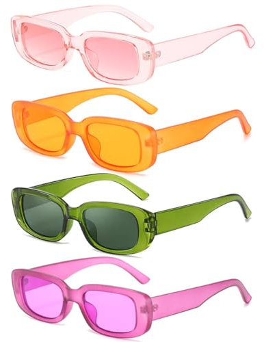 Aurasky 4 Stück Vintage Sonnenbrille Set, Retro Rechteckige Sonnenbrillen, Sunglasses Brille für Damen Herren Mode Accessoires party Strandurlaub D